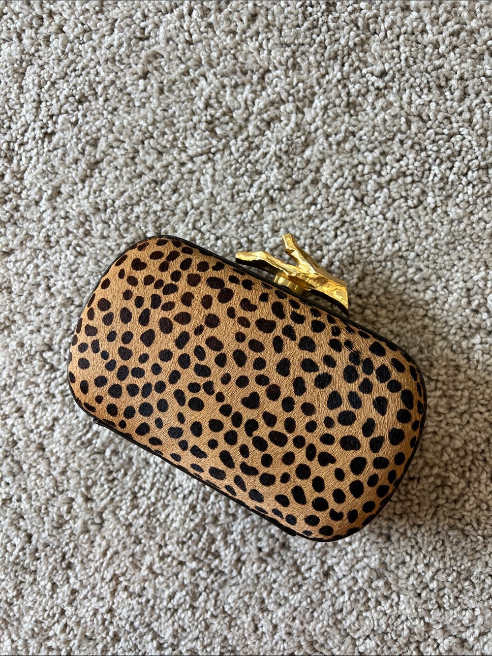 Diane Von Furstenberg Leopard Calf Hair Clutch Gold Branch Clasp